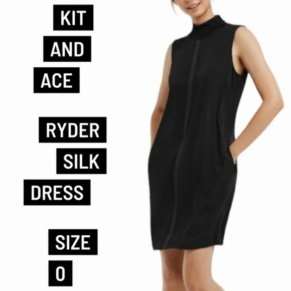 Kit and Ace women's size 0 black sleeveless mock neck silk blend Ryder dress - Picture 1 of 12